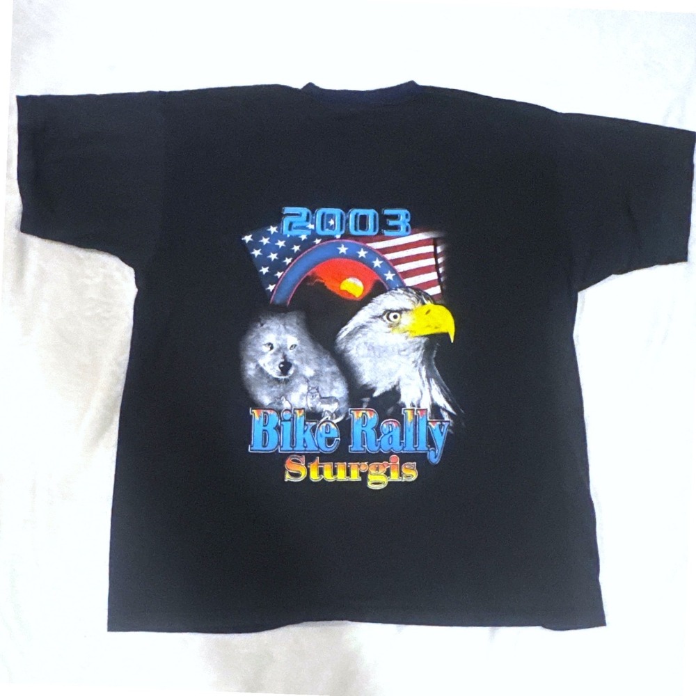 Vintage 2003 Sturgis Bike Rally Eagle Wolf Graphic Mens T-Shirt XL Black Motor